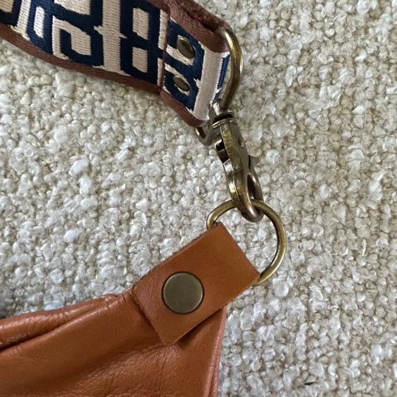 Brown Leather Belt Bag with Patterned Strap - Picture 6 of 8